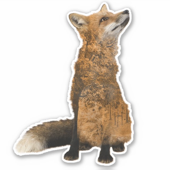 Double Exposure Orange Fox Autumn Sticker (Front)