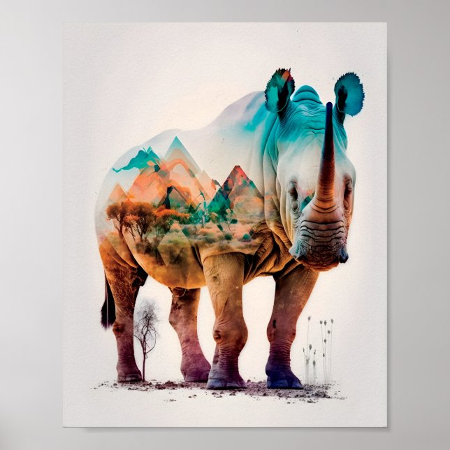Double Exposure Photography Of Rhinoceros Poster (Front)