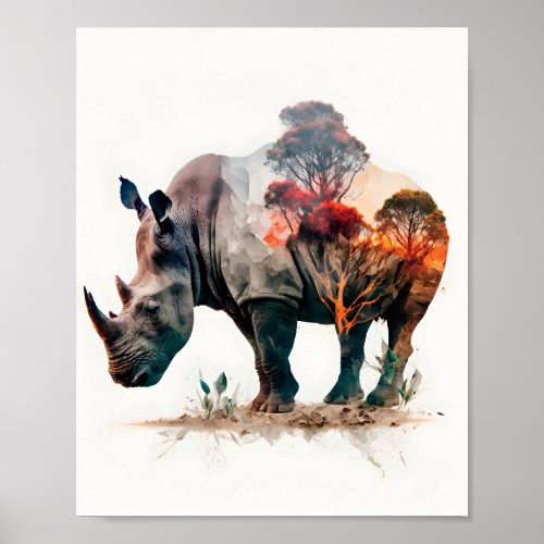 Double Exposure Photography Of Rhinoceros Poster