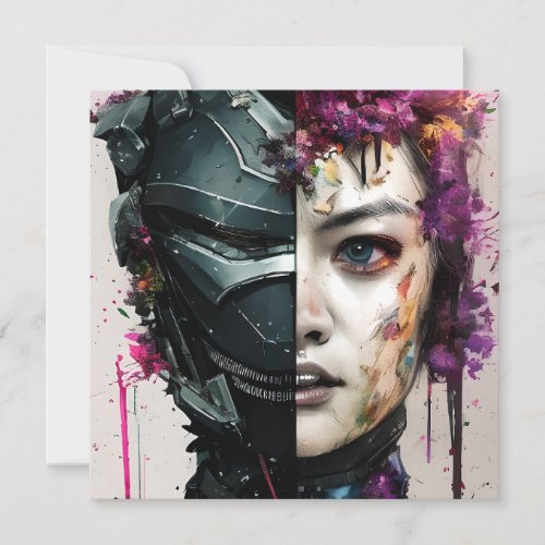 Double Exposure Portrait of Dark Knight in Armour  Note Card