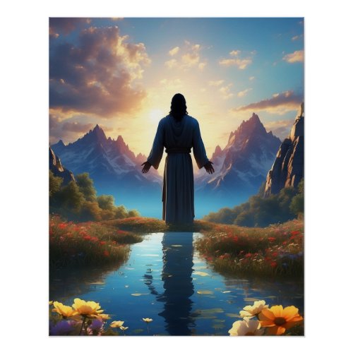  Double_Exposure Silhouette of Jesus in Heavenly  Poster