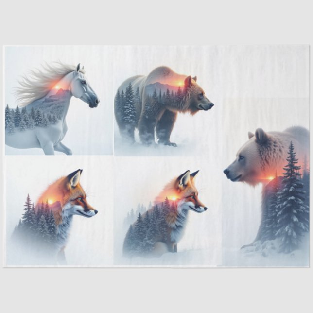 Double exposure Wild animal bundle Tissue Paper (Front)