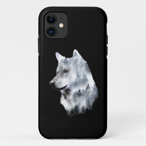 Double exposure wolf wolves lover gift artsy anima iPhone 11 case