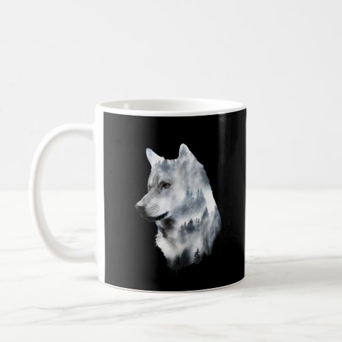 Double exposure wolf wolves lover gift artsy anima coffee mug