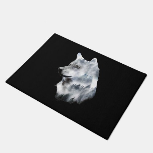 Double exposure wolf wolves lover gift artsy anima doormat