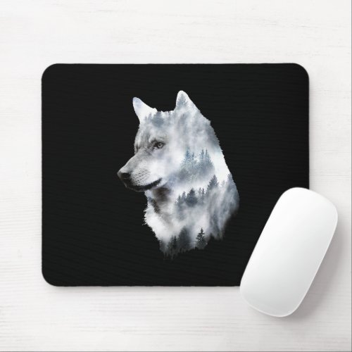 Double exposure wolf wolves lover gift artsy anima mouse pad