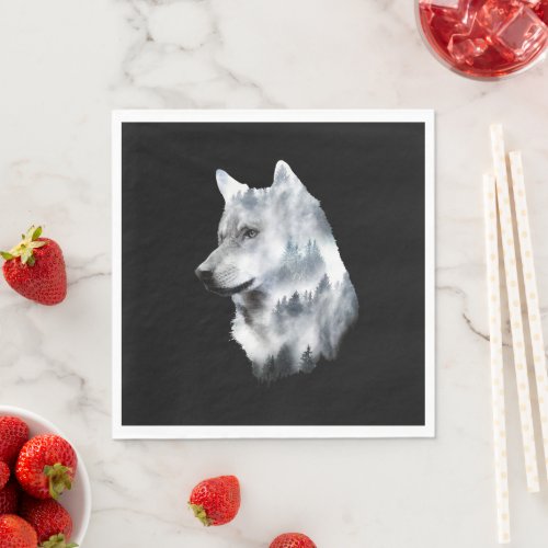 Double exposure wolf wolves lover gift artsy anima napkins
