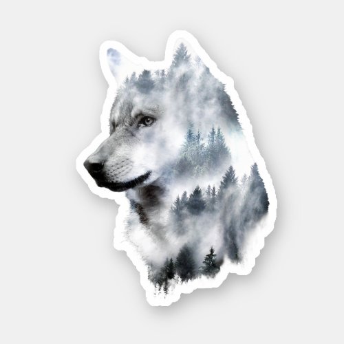 Double exposure wolf wolves lover gift artsy anima sticker
