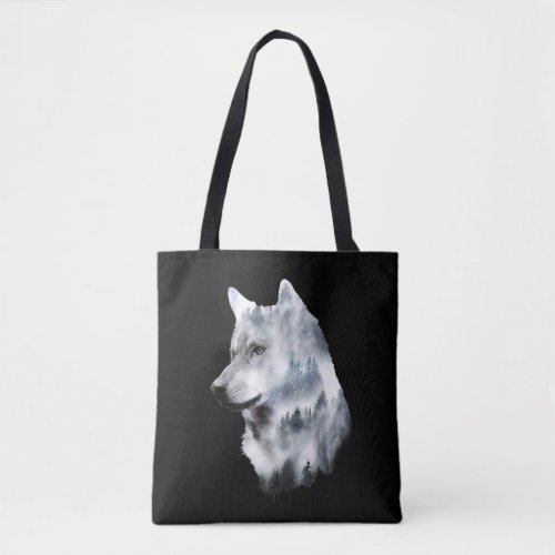 Double exposure wolf wolves lover gift artsy anima tote bag