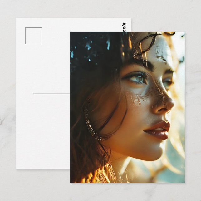 Double exposure woman art postcard (Front/Back)