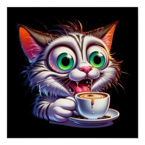 Double Expresso Cat Cartoon Poster