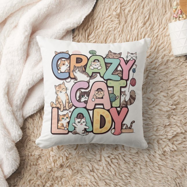 Double face crazy cat lady  throw pillow (Blanket)