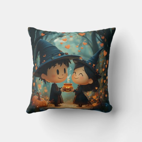 Double_Face witch and warlock  Throw Pillow