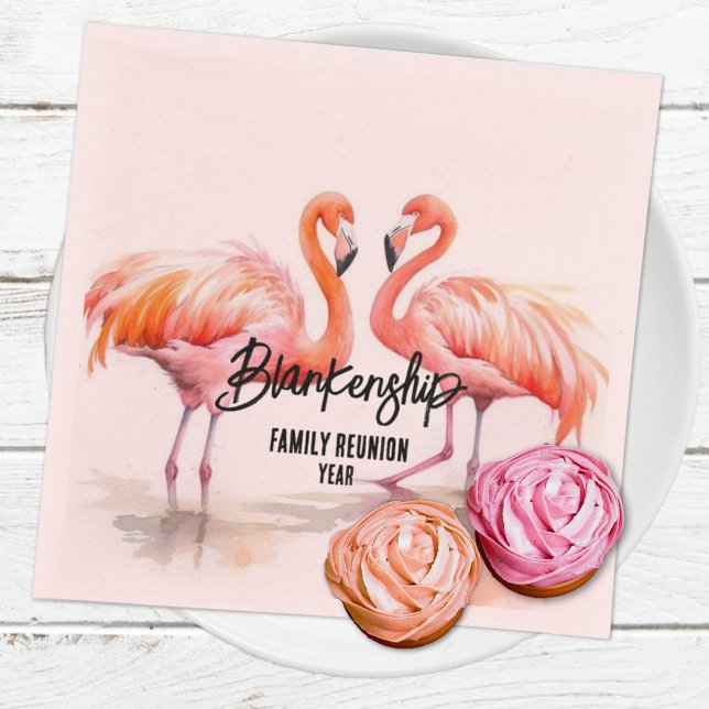 Double Flamingo Family Reunion Party Essentials Napkins (Be sure to have all the party essentials like these custom flamingo napkins ready for your event .)