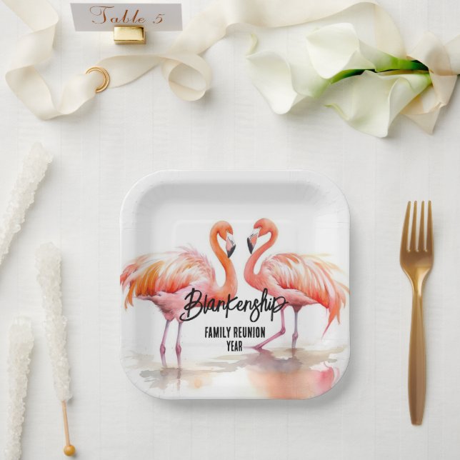 Double Flamingo Family Reunion Party Essentials Paper Plates (Wedding)