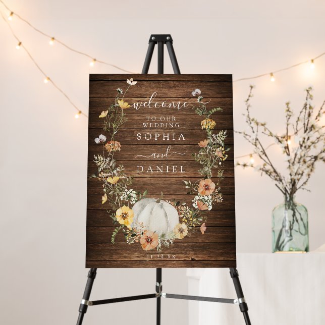Double Floral Harvest Pumpkin Welcome/Favors Sign (In Situ (Stand))