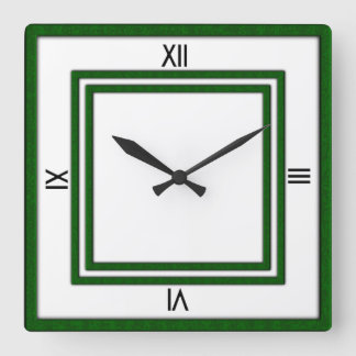 Double Frame of Green 4 Black Numerals Square Wall Clock