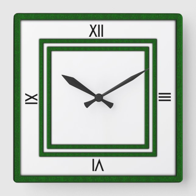 Double Frame of Green 4 Black Numerals Square Wall Clock (Front)