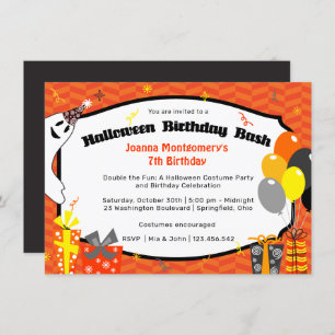Double Fun Halloween Birthday Bash Costume Party Invitation