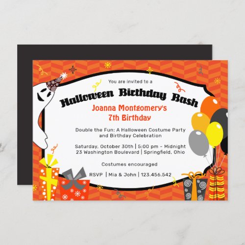 Double Fun Halloween Birthday Bash Costume Party Invitation