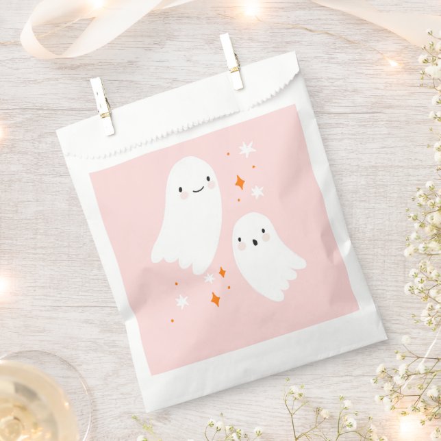 Double Ghost Pink Halloween Favor Bag (Clipped)