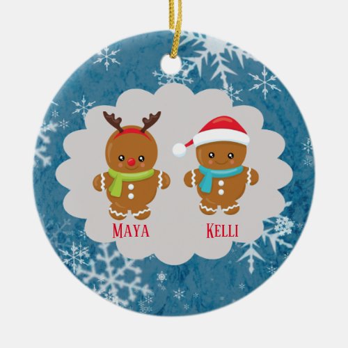 Double Gingerbread Cookie Christmas w Names Year Ceramic Ornament