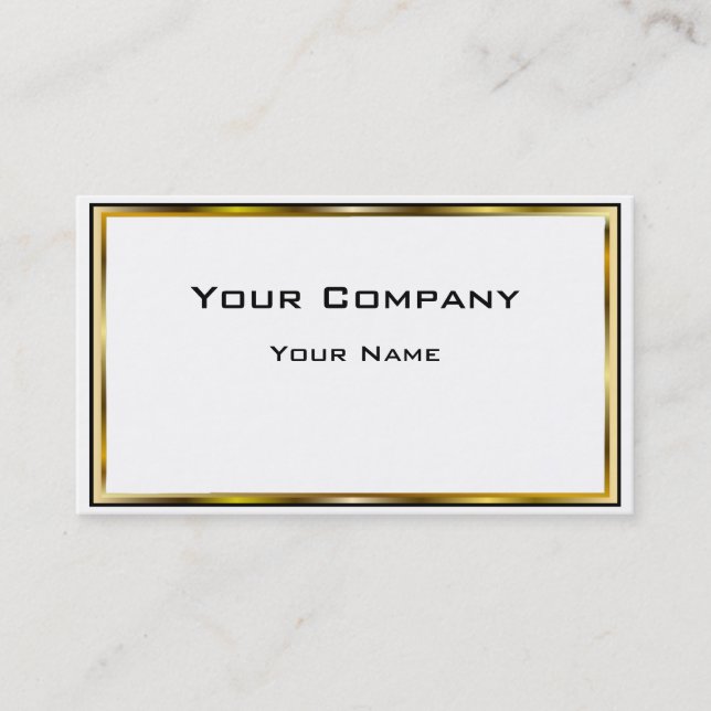 Double Gold Border Black Minimal Business Business Card (Front)