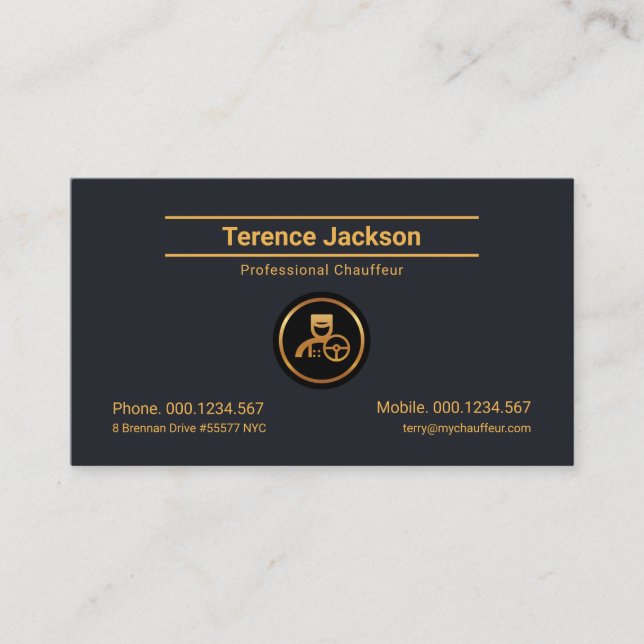 Double Gold Line Retro Minimalist Chauffeur Business Card (Front)