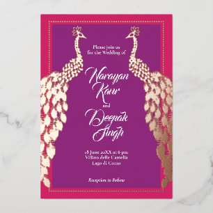 Double Gold Peacocks Foil Invitation