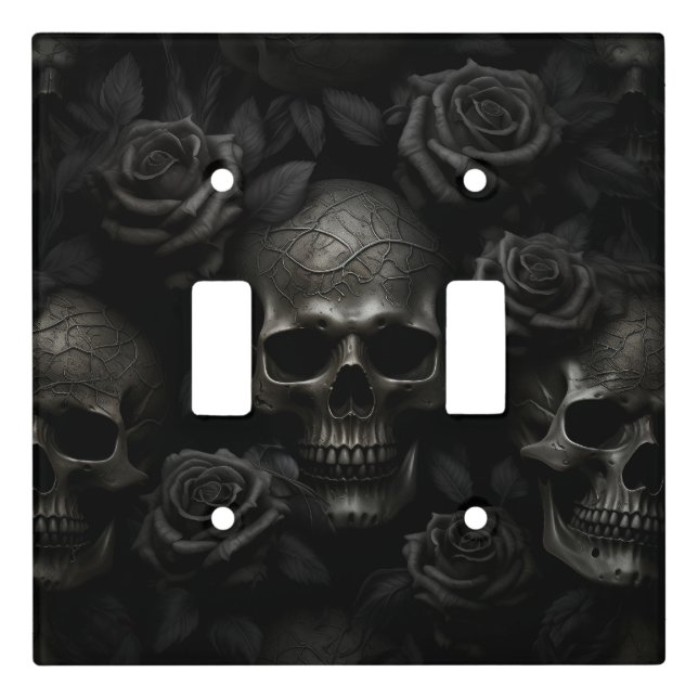 Double Gothic Skulls and Roses Light Switch Cover (Front)