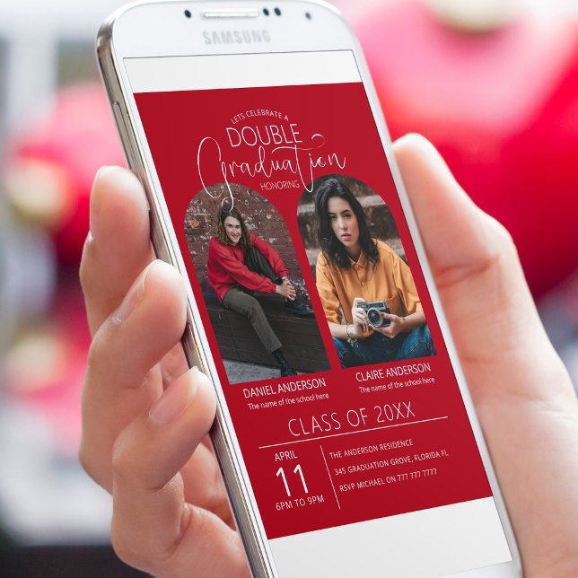 Double Graduate Arched Photo Graduation Invitation (Creator Uploaded)