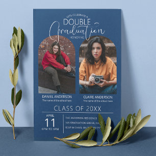 Double Graduate Arched Photo Graduation Invitation