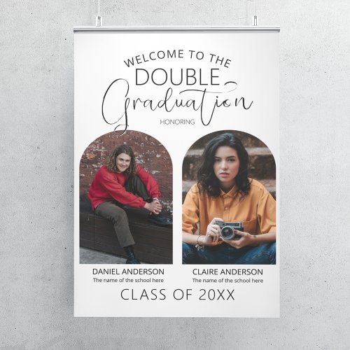 Double Graduate Arched Photo Graduation Welcome Poster