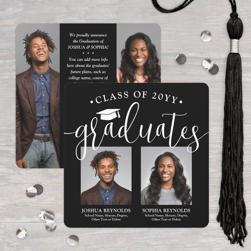 Double Graduation 2 Grads  4 Photos Black  White Announcement