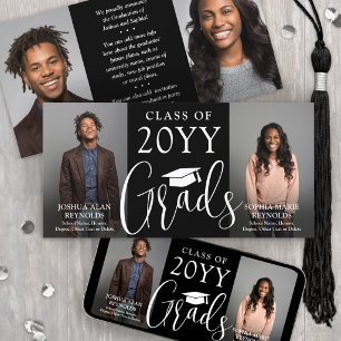 Double Graduation 2 Grads Black White Joint Photo Announcement