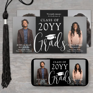 Double Graduation 2 Grads Black White Joint Photo Announcement