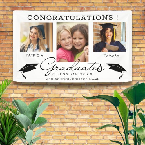 Double Graduation 3 Photo Collage Black And White Banner