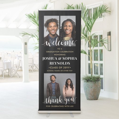 Double Graduation 3 Photos Joint Party Welcome Retractable Banner
