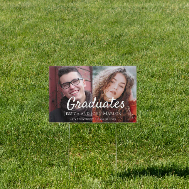 Graduation Photo Both Sign Double Graduation Joint Modern Party Sign | Zazzle