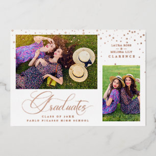 Double Graduation Luxury Rose Gold 2 Photos Stars Foil Invitation