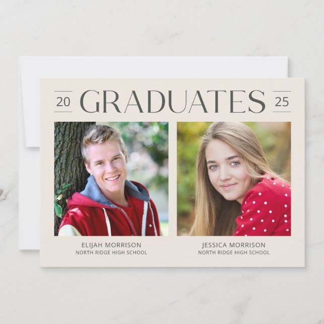 Double Graduation Minimalist Cream Grad Party Invitation (Front)