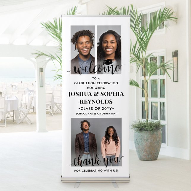 Double Graduation Modern Photo Joint Party Welcome Retractable Banner (Creator Uploaded)