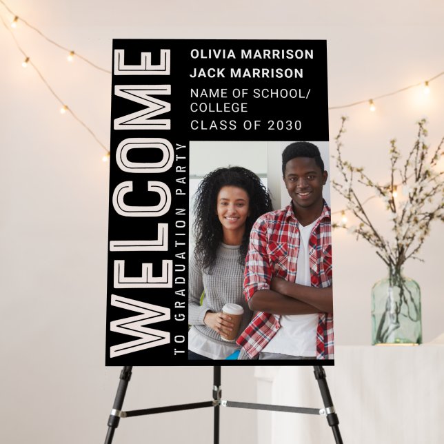 Double Graduation one Photo Welcome Foam Board (In Situ (Stand))