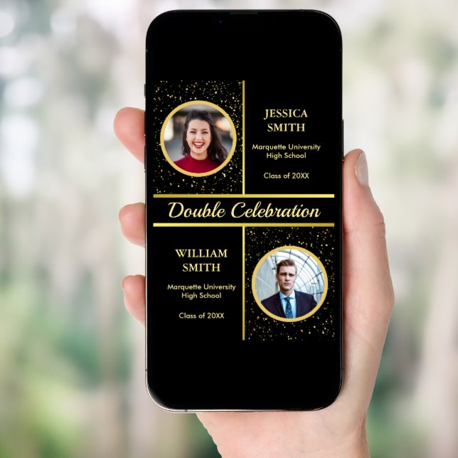 Double Graduation Party For Two Graduates 2 Photos Invitation (Front Digital)