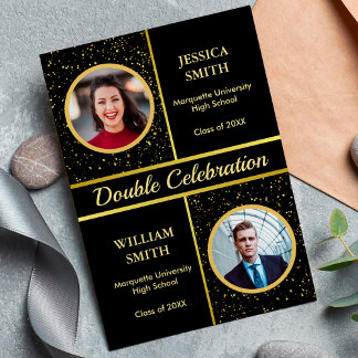 Double Graduation Party For Two Graduates 2 Photos Invitation