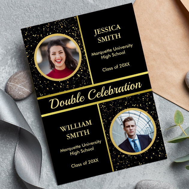 Double Graduation Party For Two Graduates 2 Photos Invitation | Zazzle