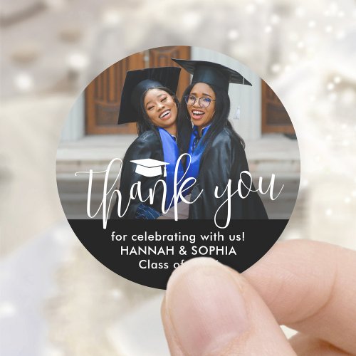 Double Graduation Photo Joint Party Thank You Classic Round Sticker