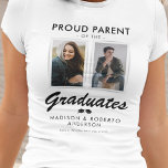 Double Graduation Photo T-Shirt<br><div class="desc">Let the world know your children have graduated with this stylish graduation t-shirt featuring 2 photos of the graduates,  the cute saying "proud parent of the graduates",  their names,  place of study,  and class year.</div>