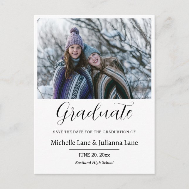 Double Graduation Save The Date Photo Postcard (Front)
