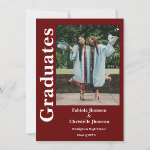 Double graduation  siblings burgundy graduation invitation